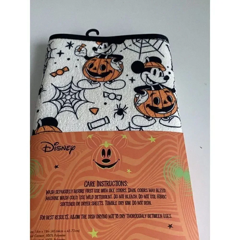 Disney Mickey Mouse Halloween Drying‎ Mat 16”x18” Pumpkins Spider Webs Candy NEW